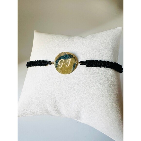 14k yellow gold GJ initial charm bracelet adjustable - Picture 1 of 7